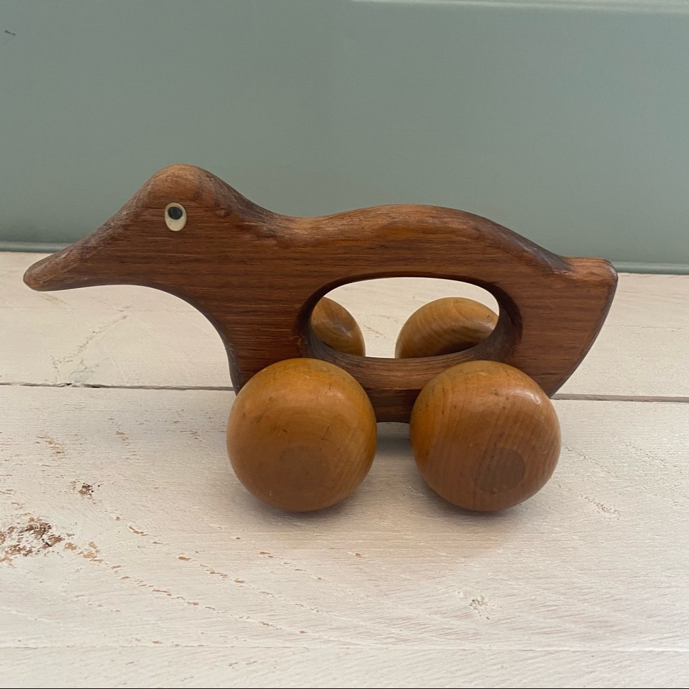Vintage Wooden Bird Push Toy